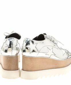 Cheapest 😍 Stella McCartney Metallic Silver Faux Leather Indium Elyse Star Platform Derby Size 37 For 👩 Women 🔥 -Stella McCartney Shop luxury women stella mccartney used shoes p143174 005