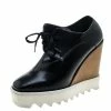 Cheapest 😉 Stella McCartney Black Faux Leather Leana Wooden Wedge Lace Up Derby Size 36 For 👩 Women 👏 -Stella McCartney Shop luxury women stella mccartney used shoes p144673 0001