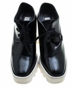 Cheapest 😉 Stella McCartney Black Faux Leather Leana Wooden Wedge Lace Up Derby Size 36 For 👩 Women 👏 -Stella McCartney Shop luxury women stella mccartney used shoes p144673 0003