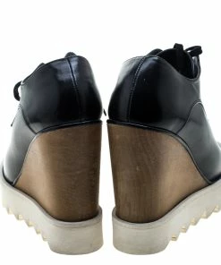 Cheapest 😉 Stella McCartney Black Faux Leather Leana Wooden Wedge Lace Up Derby Size 36 For 👩 Women 👏 -Stella McCartney Shop luxury women stella mccartney used shoes p144673 0005