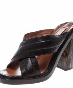 Best reviews of 🤩 Stella McCartney Brown Quilted Faux Leather Veneer Criss Cross Block Heel Mules Size 39 For 👩 Women 🔥