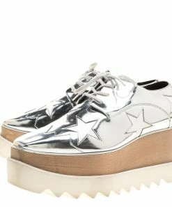 Brand new 🌟 Stella McCartney Metallic Silver Faux Leather Indium Elyse Star Platform Derby Size 38 For 👩 Women ⌛ -Stella McCartney Shop luxury women stella mccartney used shoes p153470 0004