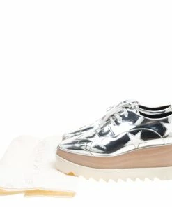 Brand new 🌟 Stella McCartney Metallic Silver Faux Leather Indium Elyse Star Platform Derby Size 38 For 👩 Women ⌛ -Stella McCartney Shop luxury women stella mccartney used shoes p153470 0008