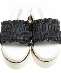 Best Pirce ✨ Stella McCartney Black Ruffle Faux Leather Platform Slide 🩴 Sandals Size 38 For 👩 Women 🎁 -Stella McCartney Shop luxury women stella mccartney used shoes p154518 0003