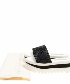 Best Pirce ✨ Stella McCartney Black Ruffle Faux Leather Platform Slide 🩴 Sandals Size 38 For 👩 Women 🎁 -Stella McCartney Shop luxury women stella mccartney used shoes p154518 0008