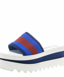 Outlet 😍 Stella McCartney Blue Canvas Platform Slides Size 38 For 👩 Women ⭐