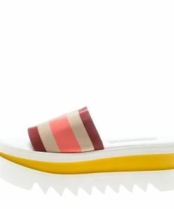 Deals 👍 Stella McCartney Red Color Block Canvas Platform Slides Size 38 For 👩 Women ❤️ -Stella McCartney Shop luxury women stella mccartney used shoes p154827 0002