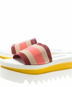 Deals 👍 Stella McCartney Red Color Block Canvas Platform Slides Size 38 For 👩 Women ❤️ -Stella McCartney Shop luxury women stella mccartney used shoes p154827 0004