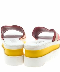 Deals 👍 Stella McCartney Red Color Block Canvas Platform Slides Size 38 For 👩 Women ❤️ -Stella McCartney Shop luxury women stella mccartney used shoes p154827 0005