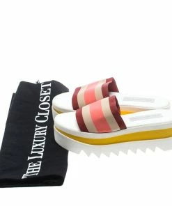 Deals 👍 Stella McCartney Red Color Block Canvas Platform Slides Size 38 For 👩 Women ❤️ -Stella McCartney Shop luxury women stella mccartney used shoes p154827 0008