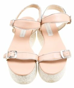 Outlet 🤩 Stella McCartney Beige/Silver Faux Leather Geena Marble Platform 🩴 Sandals Size 38 For 👩 Women 😍 -Stella McCartney Shop luxury women stella mccartney used shoes p155237 0003
