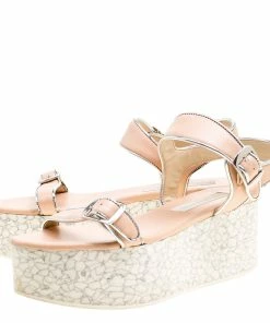 Outlet 🤩 Stella McCartney Beige/Silver Faux Leather Geena Marble Platform 🩴 Sandals Size 38 For 👩 Women 😍 -Stella McCartney Shop luxury women stella mccartney used shoes p155237 0004