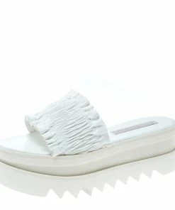 Flash Sale ❤️ Stella McCartney White Ruched Faux Leather Platform Slides Size 38 For 👩 Women 👏