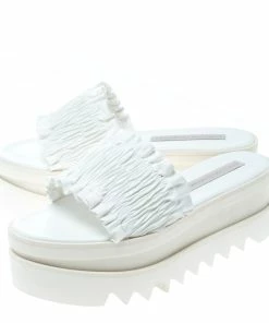 Flash Sale ❤️ Stella McCartney White Ruched Faux Leather Platform Slides Size 38 For 👩 Women 👏 -Stella McCartney Shop luxury women stella mccartney used shoes p159727 0004