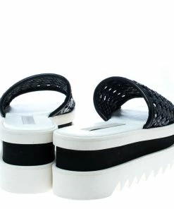 Best Pirce 🎉 Stella McCartney Black Faux Woven Leather Wicker Platform Slides Size 37 For 👩 Women 👏 -Stella McCartney Shop luxury women stella mccartney used shoes p163670 002