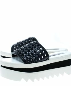 Best Pirce 🎉 Stella McCartney Black Faux Woven Leather Wicker Platform Slides Size 37 For 👩 Women 👏 -Stella McCartney Shop luxury women stella mccartney used shoes p163670 007