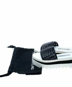 Best Pirce 🎉 Stella McCartney Black Faux Woven Leather Wicker Platform Slides Size 37 For 👩 Women 👏 -Stella McCartney Shop luxury women stella mccartney used shoes p163670 008