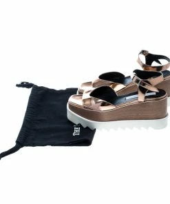 Deals 💯 Stella McCartney Bronze Faux Leather Indium Elyse Star Wedge 🩴 Sandals Size 36.5 For 👩 Women 🔔 -Stella McCartney Shop luxury women stella mccartney used shoes p164264 1545815148 001