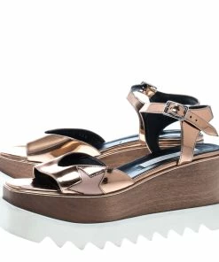 Deals 💯 Stella McCartney Bronze Faux Leather Indium Elyse Star Wedge 🩴 Sandals Size 36.5 For 👩 Women 🔔 -Stella McCartney Shop luxury women stella mccartney used shoes p164264 1545815149 002