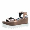 Deals 💯 Stella McCartney Bronze Faux Leather Indium Elyse Star Wedge 🩴 Sandals Size 36.5 For 👩 Women 🔔