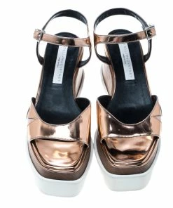 Deals 💯 Stella McCartney Bronze Faux Leather Indium Elyse Star Wedge 🩴 Sandals Size 36.5 For 👩 Women 🔔 -Stella McCartney Shop luxury women stella mccartney used shoes p164264 1545815154 006