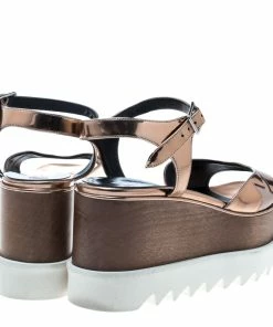 Deals 💯 Stella McCartney Bronze Faux Leather Indium Elyse Star Wedge 🩴 Sandals Size 36.5 For 👩 Women 🔔 -Stella McCartney Shop luxury women stella mccartney used shoes p164264 1545815155 007