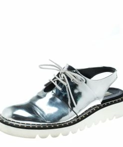 Best Pirce ✨ Stella McCartney Metallic Silver Faux Leather Odette Slingback Derby Size 41 For 👩 Women 🔔