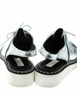 Best Pirce ✨ Stella McCartney Metallic Silver Faux Leather Odette Slingback Derby Size 41 For 👩 Women 🔔 -Stella McCartney Shop luxury women stella mccartney used shoes p166572 005
