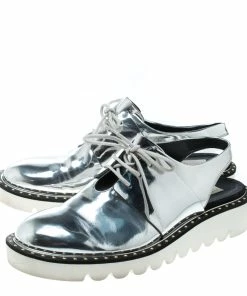 Best Pirce ✨ Stella McCartney Metallic Silver Faux Leather Odette Slingback Derby Size 41 For 👩 Women 🔔 -Stella McCartney Shop luxury women stella mccartney used shoes p166572 007