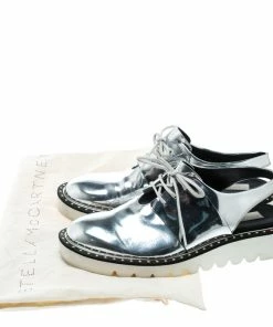 Best Pirce ✨ Stella McCartney Metallic Silver Faux Leather Odette Slingback Derby Size 41 For 👩 Women 🔔 -Stella McCartney Shop luxury women stella mccartney used shoes p166572 008