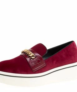 Discount 😍 Stella McCartney Maroon Velvet Binx Chain Platform Loafers Size 39 For 👩 Women ✔️