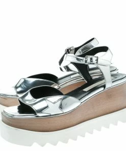 Best reviews of ❤️ Stella McCartney Silver Faux Leather Indium Elyse Star Wedge 🩴 Sandals Size 38 For 👩 Women ⌛ -Stella McCartney Shop luxury women stella mccartney used shoes p175444 007