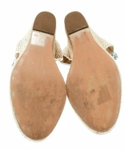 New 🔔 Stella McCartney Metallic Silver Fabric And Faux Leather Espadrille Wedge 🩴 Sandals Size 36 For 👩 Women ✔️ -Stella McCartney Shop luxury women stella mccartney used shoes p176343 001