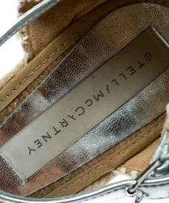 New 🔔 Stella McCartney Metallic Silver Fabric And Faux Leather Espadrille Wedge 🩴 Sandals Size 36 For 👩 Women ✔️ -Stella McCartney Shop luxury women stella mccartney used shoes p176343 002
