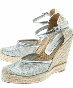 New 🔔 Stella McCartney Metallic Silver Fabric And Faux Leather Espadrille Wedge 🩴 Sandals Size 36 For 👩 Women ✔️ -Stella McCartney Shop luxury women stella mccartney used shoes p176343 1550486102 004
