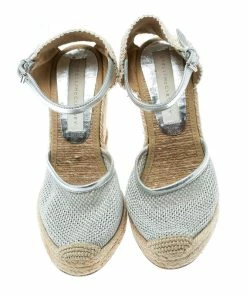 New 🔔 Stella McCartney Metallic Silver Fabric And Faux Leather Espadrille Wedge 🩴 Sandals Size 36 For 👩 Women ✔️ -Stella McCartney Shop luxury women stella mccartney used shoes p176343 1550486103 005