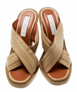 Flash Sale 🥰 Stella McCartney Beige Faux Leather Veneer CrissCross Slides 39 For 👩 Women ⌛ -Stella McCartney Shop luxury women stella mccartney used shoes p178577 006