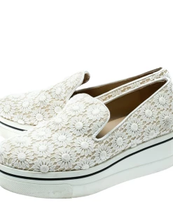 Cheapest 🔥 Stella McCartney White Lace/Canvas Slip On 👟 Sneakers Size 38 For 👩 Women 🌟 -Stella McCartney Shop luxury women stella mccartney used shoes p180867 009
