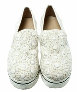 Cheapest 🔥 Stella McCartney White Lace/Canvas Slip On 👟 Sneakers Size 38 For 👩 Women 🌟 -Stella McCartney Shop luxury women stella mccartney used shoes p180867 1552377846 003