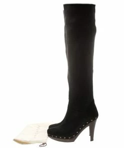 Cheap 😍 Stella McCartney Black Faux Suede Korda Studded Knee Length 🥾 Boots Size 37 For 👩 Women 🌟 -Stella McCartney Shop luxury women stella mccartney used shoes p185584 002