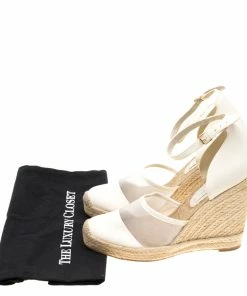 Flash Sale 🔥 Stella McCartney White Mesh And Faux Leather Espadrille Ankle Strap Wedge 🩴 Sandals Size 40 For 👩 Women 🥰 -Stella McCartney Shop luxury women stella mccartney used shoes p186117 001