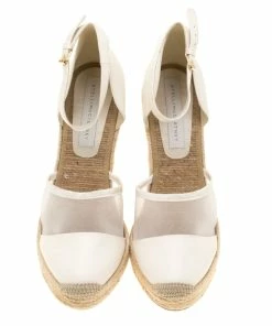 Flash Sale 🔥 Stella McCartney White Mesh And Faux Leather Espadrille Ankle Strap Wedge 🩴 Sandals Size 40 For 👩 Women 🥰 -Stella McCartney Shop luxury women stella mccartney used shoes p186117 005