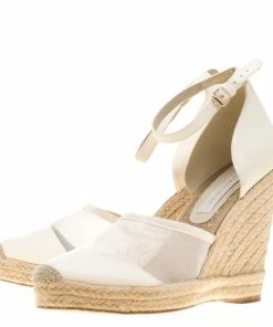 Flash Sale 🔥 Stella McCartney White Mesh And Faux Leather Espadrille Ankle Strap Wedge 🩴 Sandals Size 40 For 👩 Women 🥰 -Stella McCartney Shop luxury women stella mccartney used shoes p186117 008