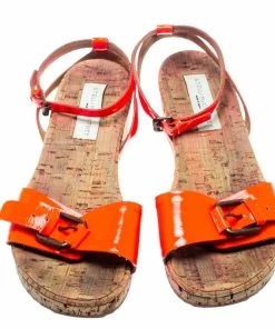 Wholesale 🎁 Stella McCartney Neon Orange Faux Leather Linda Ankle Strap Flat 🩴 Sandals Size 35 For 👩 Women 🎁 -Stella McCartney Shop luxury women stella mccartney used shoes p186617 006