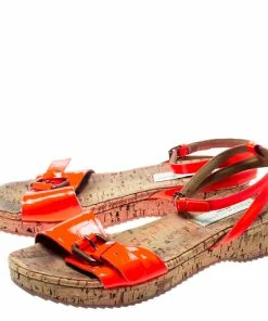 Wholesale 🎁 Stella McCartney Neon Orange Faux Leather Linda Ankle Strap Flat 🩴 Sandals Size 35 For 👩 Women 🎁 -Stella McCartney Shop luxury women stella mccartney used shoes p186617 007