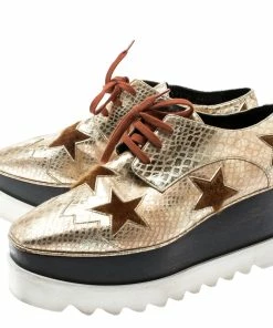 Budget ⌛ Stella McCartney Metallic Gold Python Effect Faux Leather And Faux Fur Elyse Star Platform Derby Size 38 For 👩 Women 💯 -Stella McCartney Shop luxury women stella mccartney used shoes p193835 007