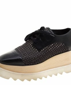 Coupon 👏 Stella McCartney Black Woven Faux Leather Canyon Wicker Elyse Platform Brogues Size 36 For 👩 Women 😍