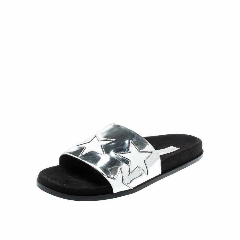 Top 10 🎉 Stella McCartney Metallic Silver/White Leather Star Flat Slides Size 38 For 👩 Women ✨ 3 Top 10 🎉 Stella McCartney Metallic Silver/White Leather Star Flat Slides Size 38 For 👩 Women ✨