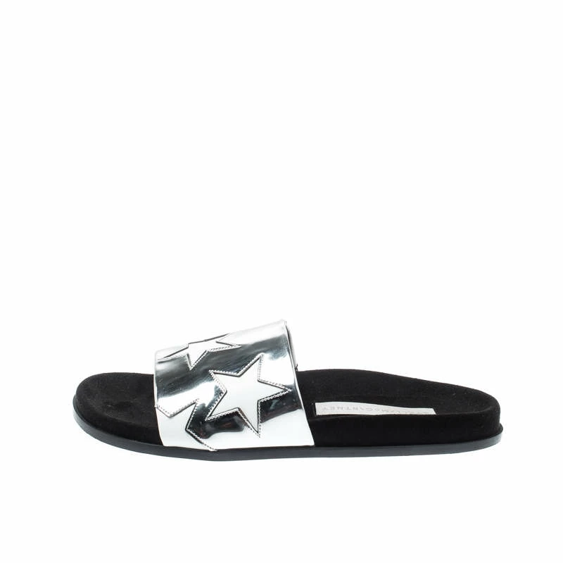 Top 10 🎉 Stella McCartney Metallic Silver/White Leather Star Flat Slides Size 38 For 👩 Women ✨ 4 Top 10 🎉 Stella McCartney Metallic Silver/White Leather Star Flat Slides Size 38 For 👩 Women ✨ - Image 2