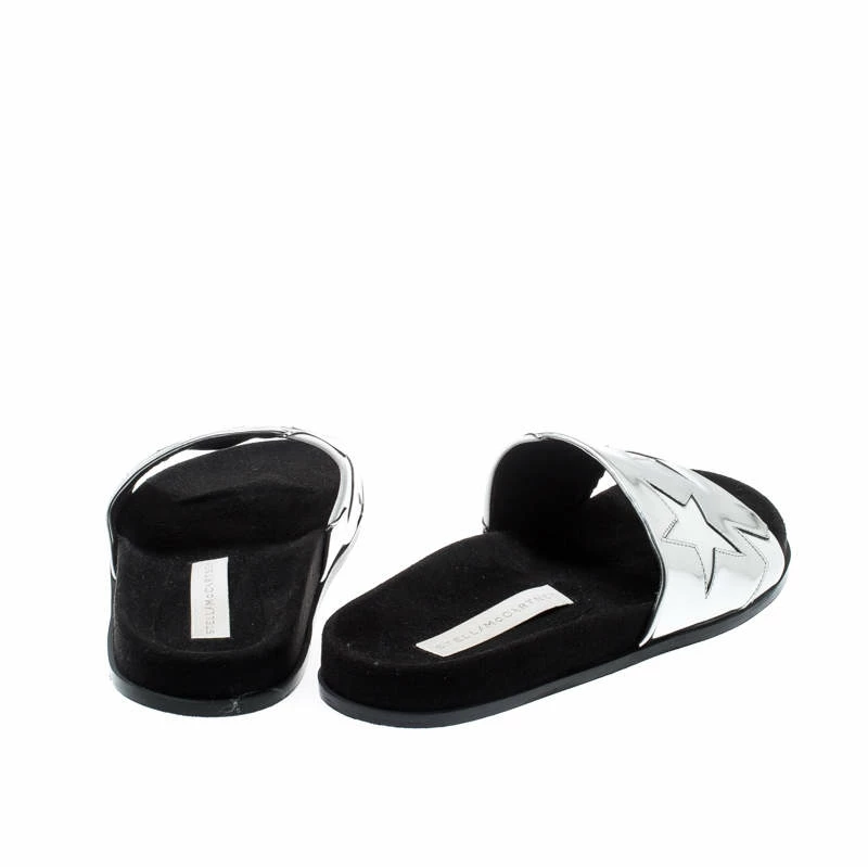 Top 10 🎉 Stella McCartney Metallic Silver/White Leather Star Flat Slides Size 38 For 👩 Women ✨ 7 Top 10 🎉 Stella McCartney Metallic Silver/White Leather Star Flat Slides Size 38 For 👩 Women ✨ - Image 5